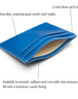 Flat leather credit card wallet 4 CC, cobalt, features