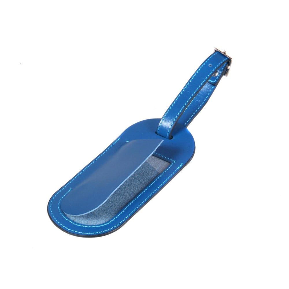 Leather luggage tag, cobalt