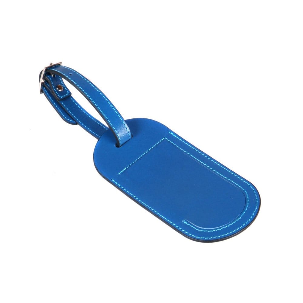 Leather luggage tag, cobalt, front