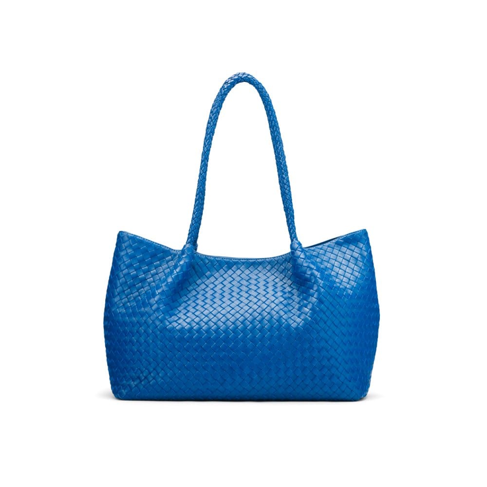 Woven leather slouchy bag, cobalt, front