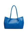 Woven leather slouchy bag, cobalt, front