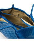 Woven leather slouchy bag, cobalt, inside