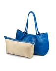 Woven leather slouchy bag, cobalt, with inner bag