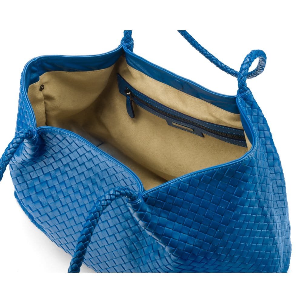 Woven leather slouchy bag, cobalt, without inner bag