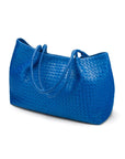 Woven leather slouchy bag, cobalt, side