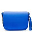 Leather saddle bag, cobalt, front view