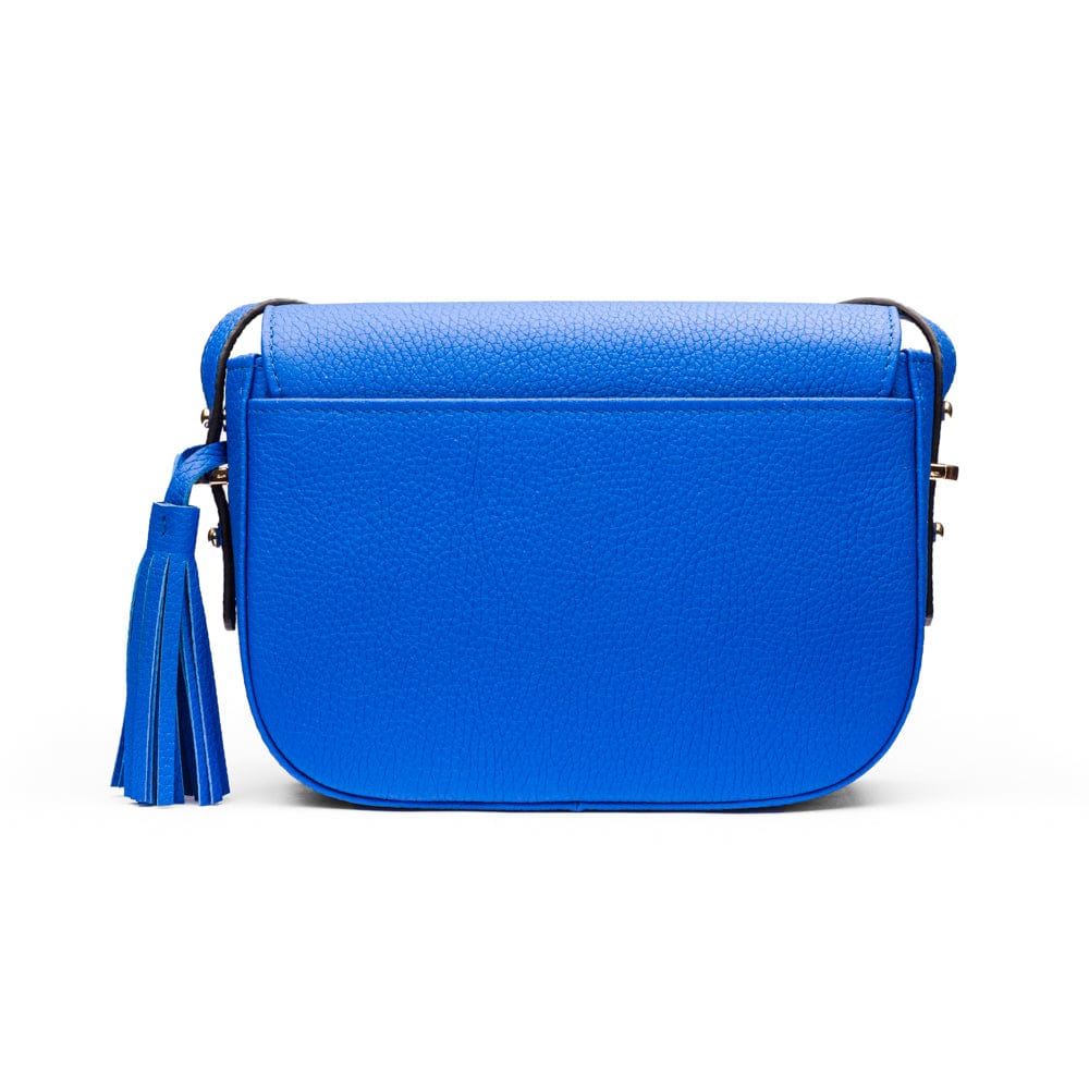 Leather saddle bag, cobalt, back view