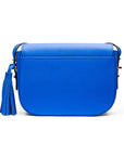 Leather saddle bag, cobalt, back view