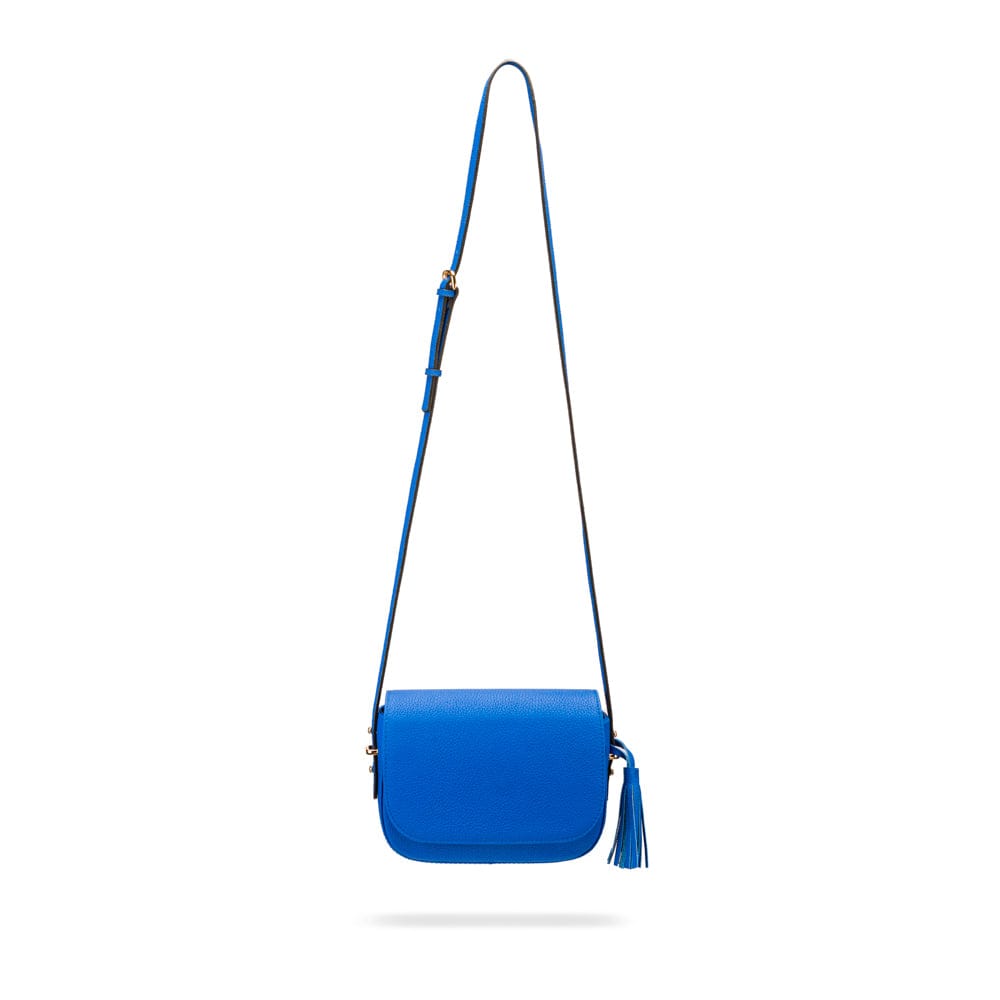 Leather saddle bag, cobalt, shoulder strap