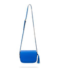 Leather saddle bag, cobalt, shoulder strap