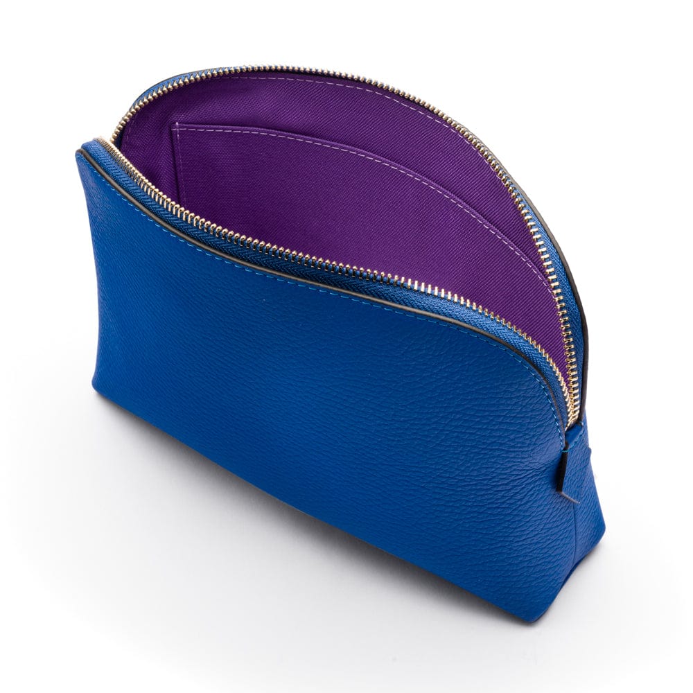 Leather cosmetic bag, cobalt, inside