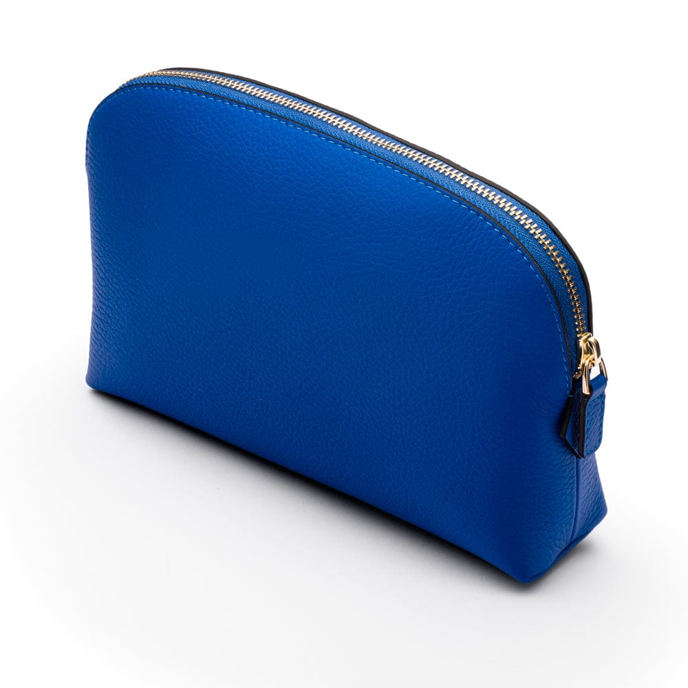 Leather cosmetic bag, cobalt, side