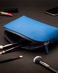 Leather cosmetic bag, cobalt, lifestyle