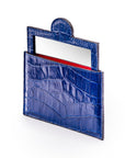 Compact leather mirror, cobalt croc, side