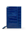 Flat leather card wallet with jotter and zip pocket, cobalt croc, back