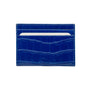 Flat leather credit card wallet 4 CC, cobalt croc, front