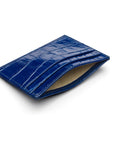 Flat leather credit card wallet 4 CC, cobalt croc, inside