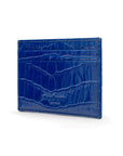 Flat leather credit card wallet 4 CC, cobalt croc, back