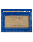 Flat leather card wallet with ID window, cobalt croc,, front