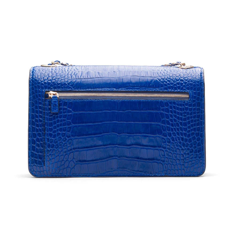 Leather chain bag, cobalt croc, back view