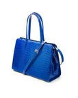 Ladies' leather 15" laptop handbag, cobalt croc, with shoulder strap