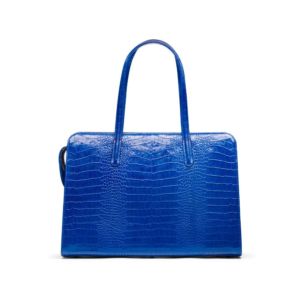 Ladies' leather 15" laptop handbag, cobalt croc, front