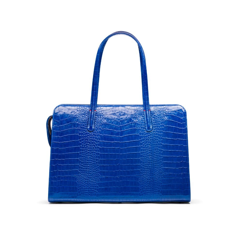 Ladies&#39; leather 15&quot; laptop handbag, cobalt croc, front