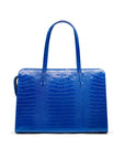 Ladies' leather 15" laptop handbag, cobalt croc, front