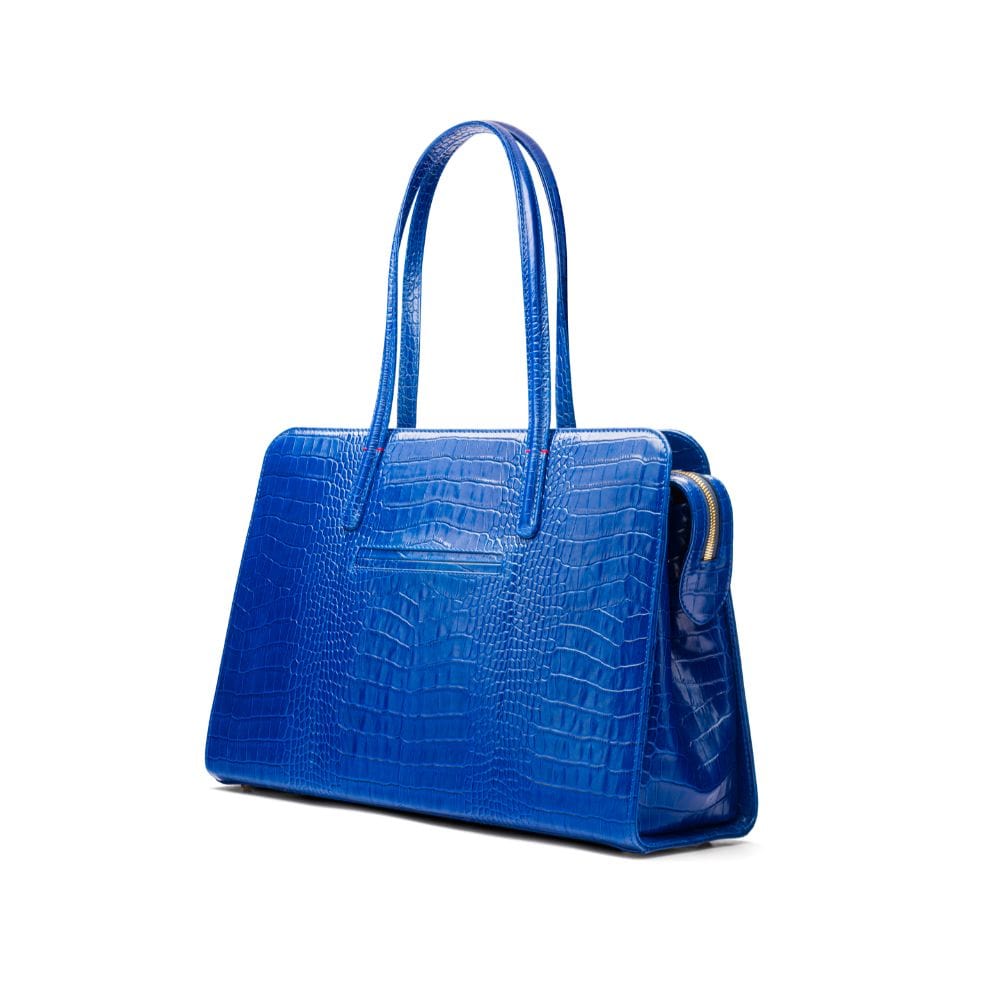 Ladies' leather 15" laptop handbag, cobalt croc, back