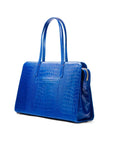 Ladies' leather 15" laptop handbag, cobalt croc, back