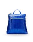 Leather 13" laptop backpack, cobalt croc, front view