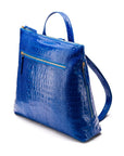 Leather 13" laptop backpack, cobalt croc, side view