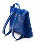 Leather 13" laptop backpack, cobalt croc, back view