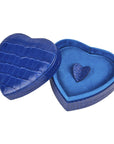 Leather heart shaped jewellery box, cobalt croc, open