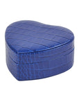 Leather heart shaped jewellery box, cobalt croc, side