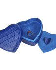 Leather heart shaped jewellery box, cobalt croc, inside