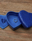 Leather heart shaped jewellery box, cobalt croc, lifestyle