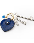 Leather heart shaped key ring, cobalt croc