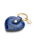 Leather heart shaped key ring, cobalt croc, back