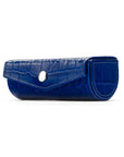 Leather lipstick case. cobalt croc, front