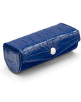 Leather lipstick case. cobalt croc, top