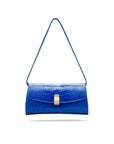 Leather clutch bag, cobalt croc, short strap