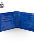 RFID leather wallet for men, cobalt croc, open view