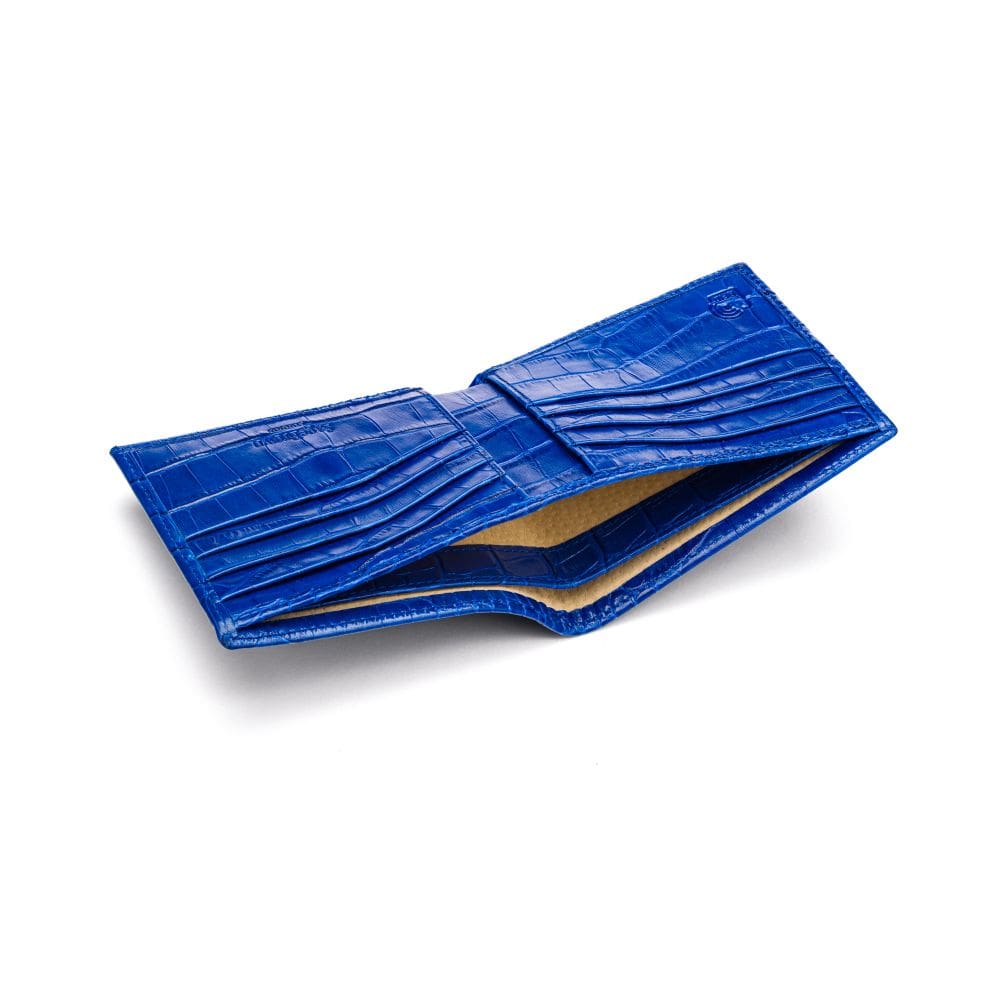 RFID leather wallet for men, cobalt croc, inside view