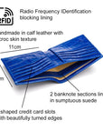 RFID leather wallet for men, cobalt croc, features