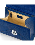 Leather top handle bag, Burnett bag, cobalt croc, inside view