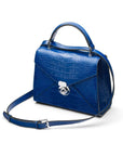 Leather top handle bag, Burnett bag, cobalt croc, with shoulder strap