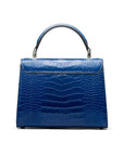 Leather top handle bag, Burnett bag, cobalt croc, back  view