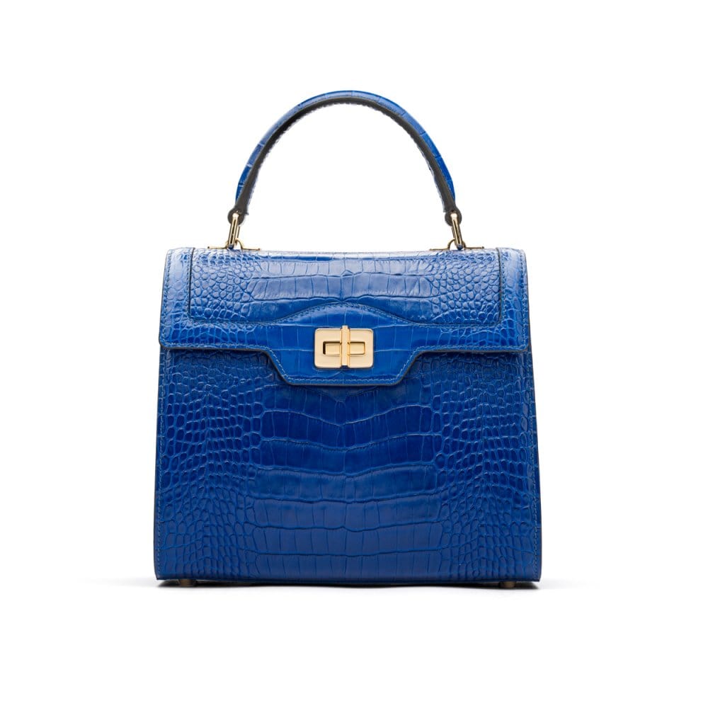 Leather signature Morgan bag, cobalt croc,  front view