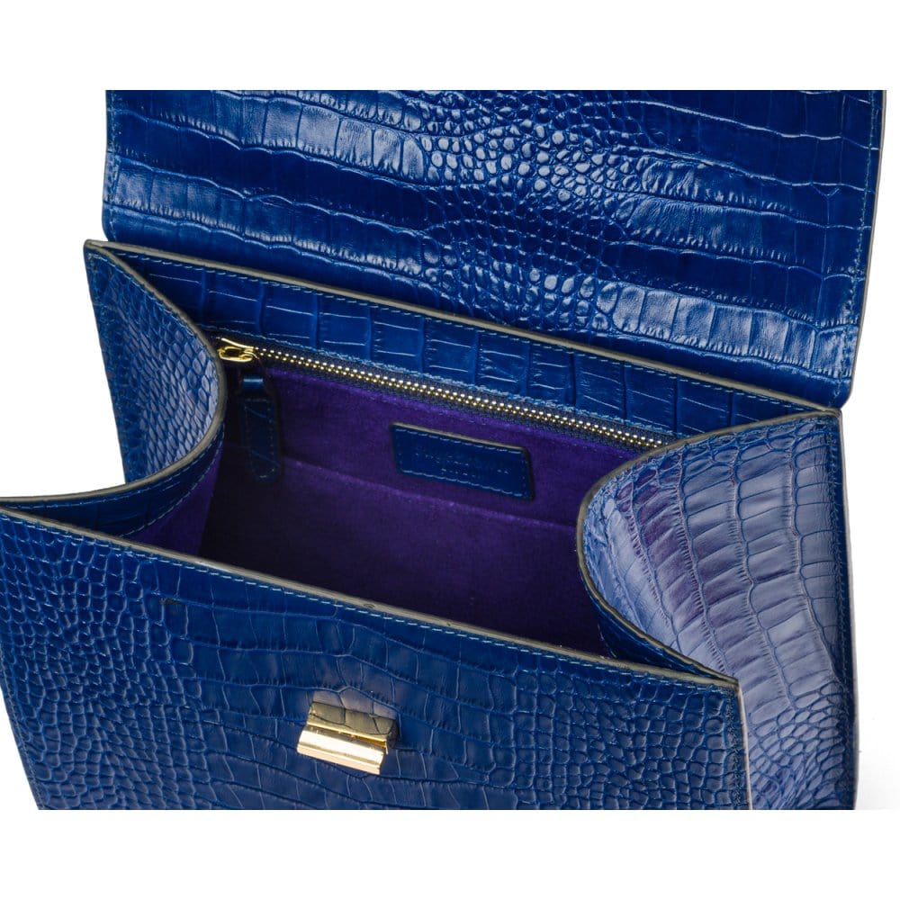 Leather signature Morgan bag, cobalt croc, inside view